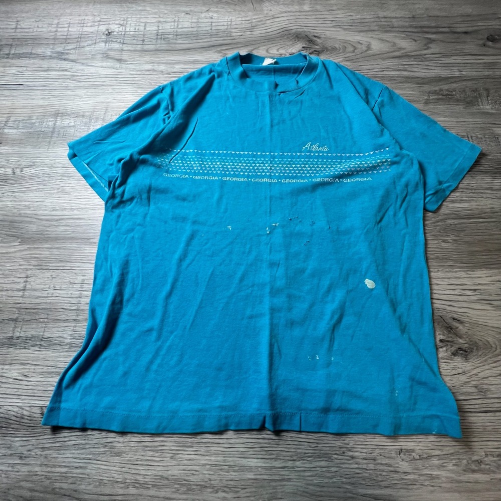 Vintage Atlanta Georgia T Shirt Large Blue Single Stitch Distressed Souvenir Tee